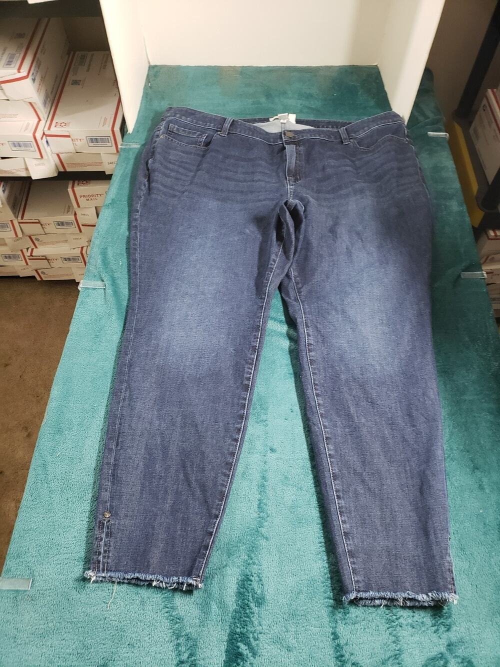 Lane Bryant Jeans Size 26 Women Blue Flex Magic Waist Fray Hem High Rise Skinny
